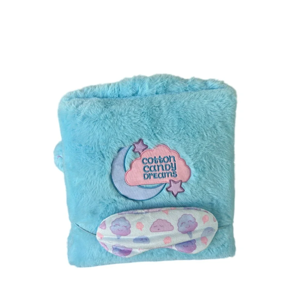 Cotton Candy Dreams Travel Pillow Blanket Eye Mask Set Blue Excellent Plush 3pc
